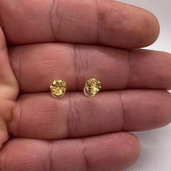 14k yellow gold stud earrings with 3cts genuine yellow topaz gemstones - Picture 3 of 3